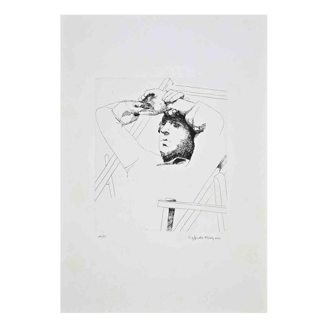 Sigfrido Oliva, Portrait on the Beach, 1982, Etching For Sale