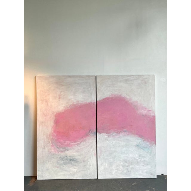 Vintage Monumental Original Abstract Diptych Oil Painting on Canvas - Set of 2 For Sale - Image 9 of 12