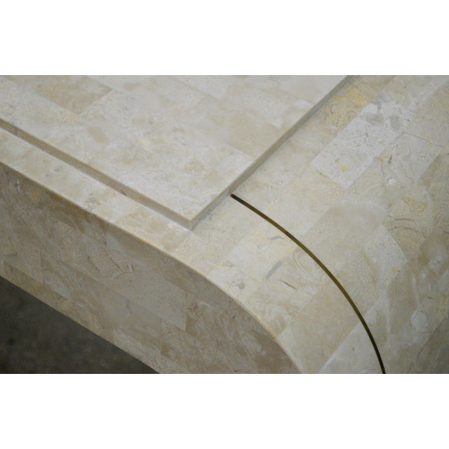 Cream 1980s Maitland Smith Style Tessellated Stone Brass Waterfall Floating Console Table Writing Desk For Sale - Image 8 of 13