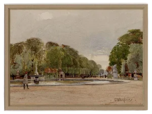 John Fulleylove RI, Tuileries Gardens, Paris, Late 1800s, Watercolour