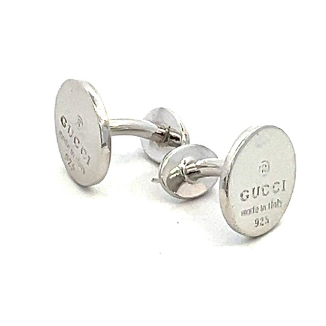 Metal 1990s Pair of Authentic Gucci Estate Mens Cufflinks Sterling Silver For Sale - Image 7 of 8