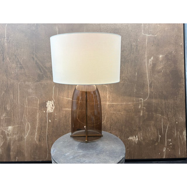 Rh Blom Scandinavian Amber Glass Table Lamp Lacquered Burnished Brass Jonathan Browning For Sale In Columbus - Image 6 of 18