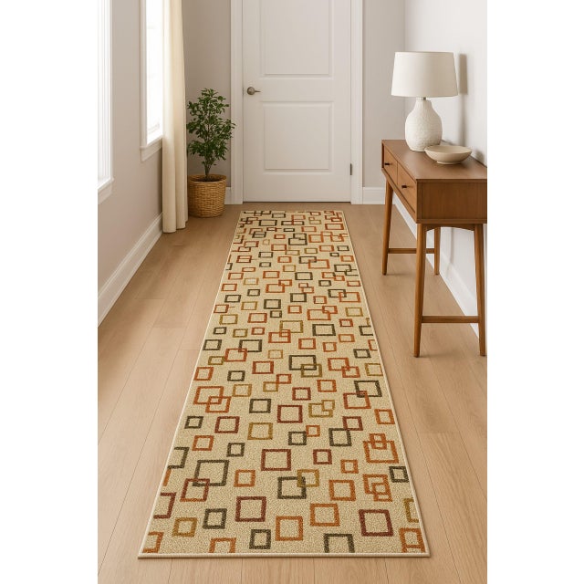 Textile 3x22 Sandstone Serenity Beige Abstract Geometric Handmade Ningxia Runner Rug For Sale - Image 7 of 7