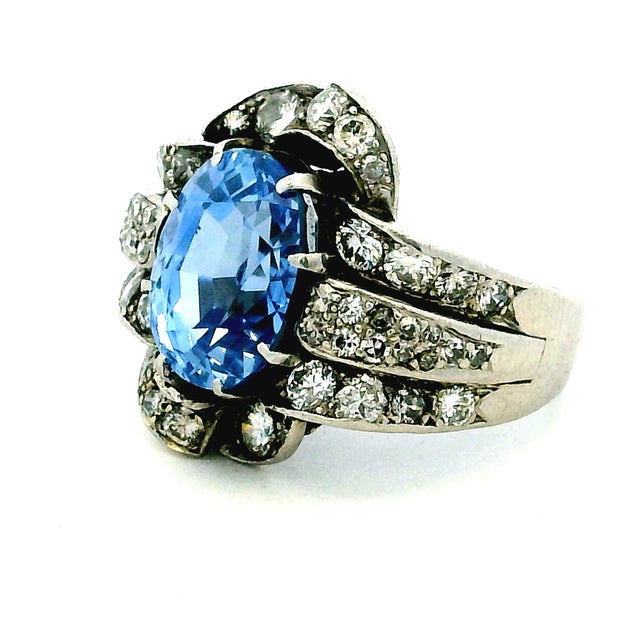 1980s Paul Matthews Victorian Revival Platinum Ring With Gia Certified 6.67ct Ceylon Sapphire & Diamonds, Size 6.5 For Sale - Image 11 of 17