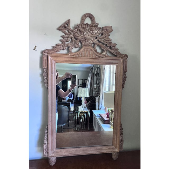 Rustic European Mid 20th Century French Carved Wood Mirror With Garden Tools & Basket For Sale - Image 3 of 11