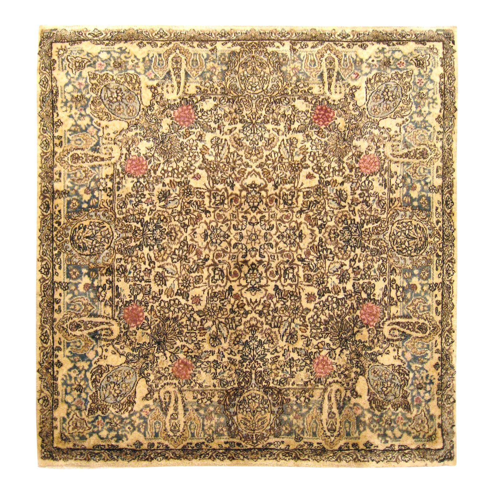 Antique Persian Kerman Oriental Rug, Small Size, with Floral Elements ...