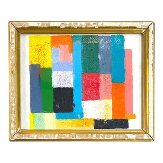Small Abstract Modern Oil Painting in Vintage Gilt Frame For Sale