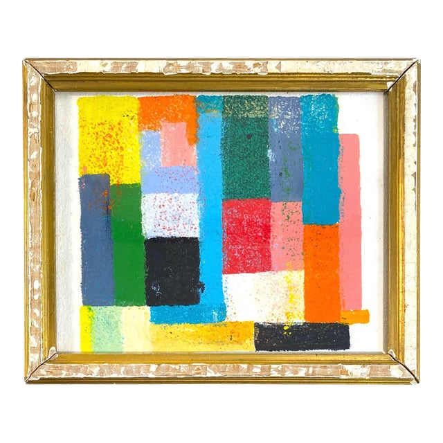 Small Abstract Modern Oil Painting in Vintage Gilt Frame For Sale