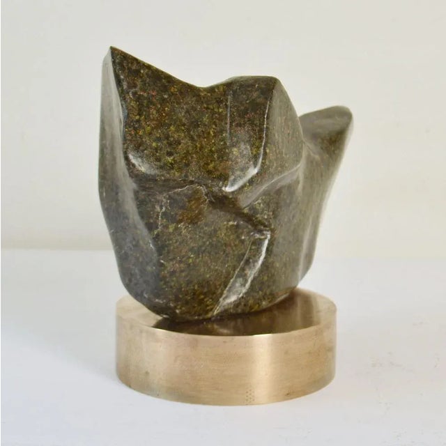 Metal Vintage Moss Green Marble Sculpture on Bronze Plinth by Alice Ward, 1960s For Sale - Image 7 of 10