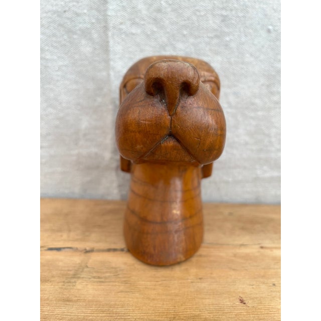 Vintage Folk Art Carved Wood Dog Head For Sale - Image 4 of 11