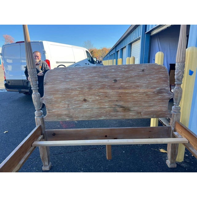 Vintage Solid Wood Four-Poster Queen Bed Frame For Sale In Philadelphia - Image 6 of 6