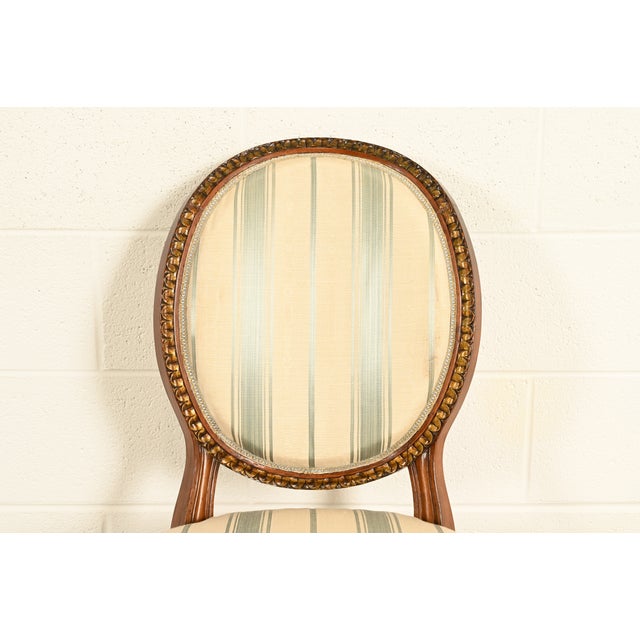 Karges Style French Regency Louis XVI Carved Mahogany and Gold Gilt Dining Chairs, Set of Four For Sale In South Bend - Image 6 of 12