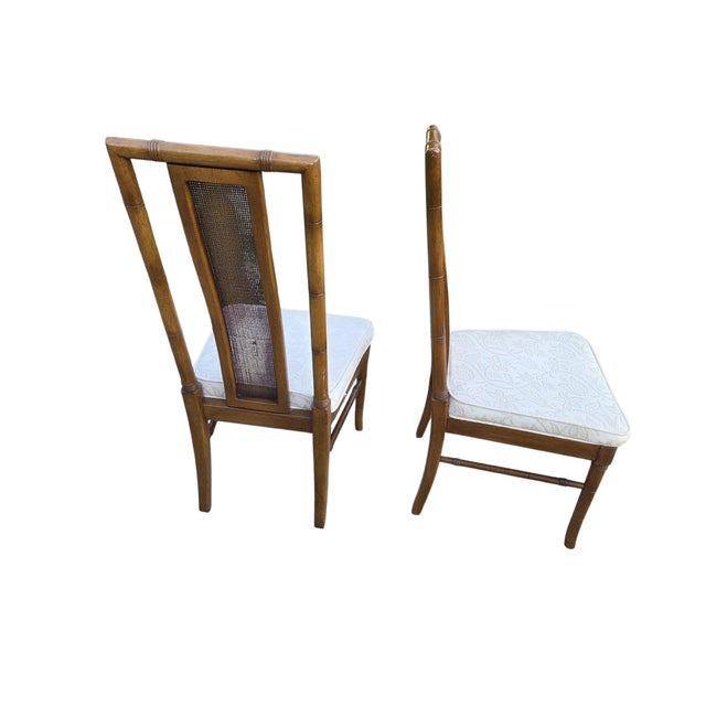 Thomasville Vintage Faux Bamboo Cane High Back Dining Chairs Regency Pair For Sale - Image 17 of 17