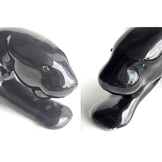 Black Vintage Royal Haeger Crouching Black Panther Ceramic Figurine For Sale - Image 8 of 14