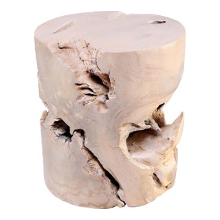 Bleached White Teak Root Accent or Side Table or Stool 40 For Sale