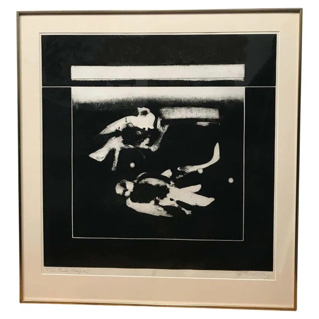Paper " Two Birds" Lithograph in Gold Frame by Robert Bey For Sale - Image 7 of 7