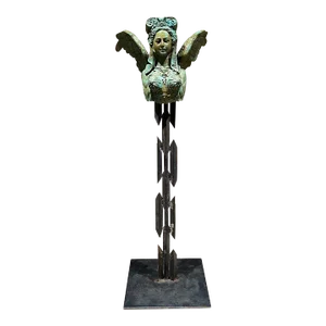 Greek Sphinx Verdigris Sculpture Female Bronze and Forged Steel
