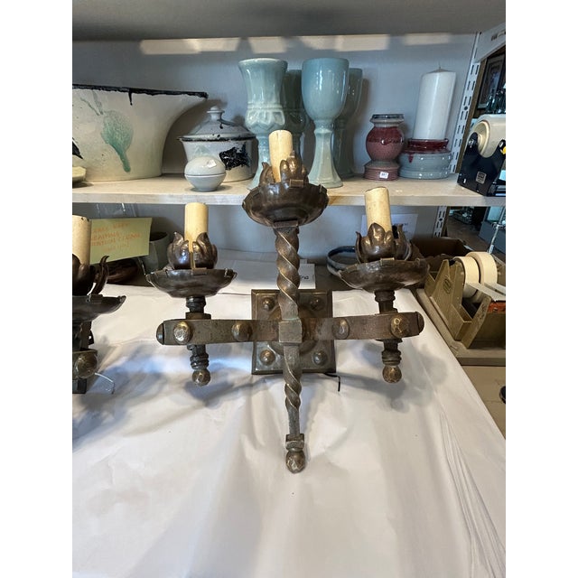 Antique French Heavy Bronze Gothic Sconces- A Pair For Sale - Image 10 of 14