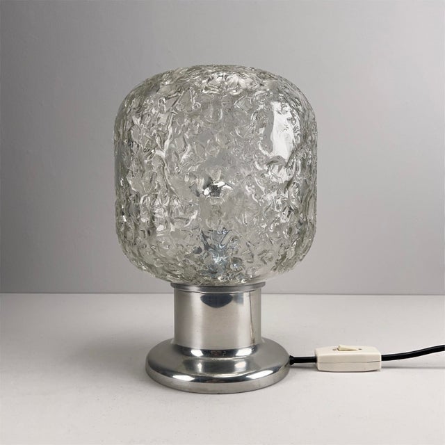Table Lamp with Mouth-Blown Glass Shade and Silver Base from Doria Leuchten, Germany, 1970s, in Very Good conditions....
