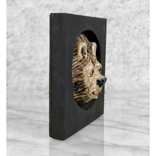 Mid-Century Modern Vintage Boho Pottery Figural Lion Sculpture Wall Hanging Plaque For Sale - Image 3 of 6