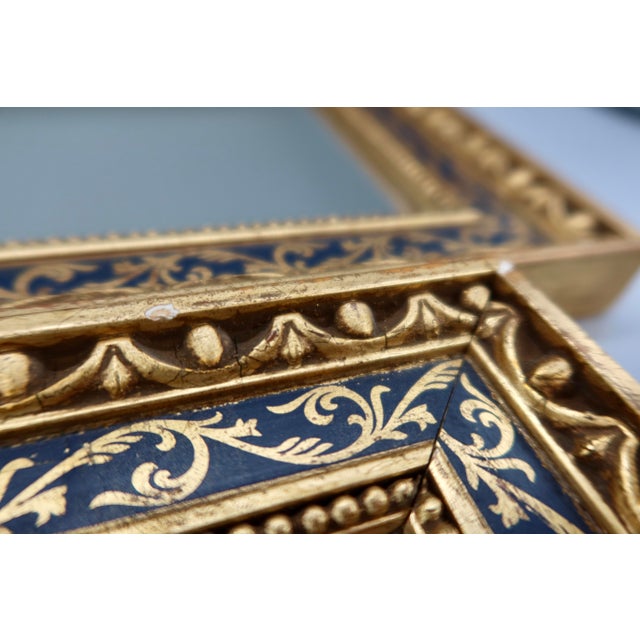 Mid 20th Century Near Pair of Vintage French Mirrors — Napoleon III Inspired, Navy and Gilt Scrollwork, Mid 20th Century For Sale - Image 5 of 7