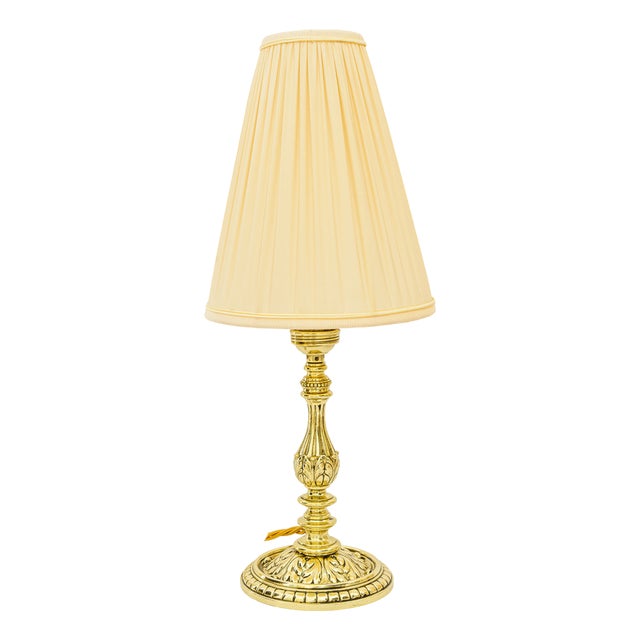 Historistic Brass Table Lamp with Fabric Shade, Vienna, Austria, 1890s For Sale