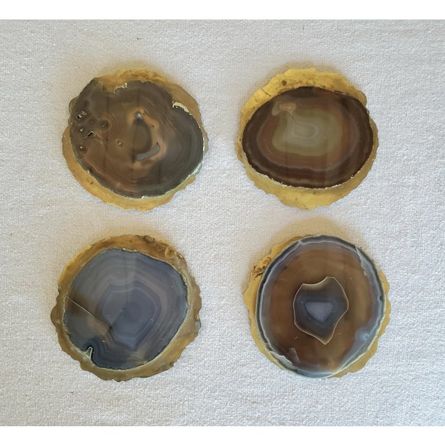 Early 21st Century Brenda Houston Brown and Blue Agate and Brass Coasters - Set of 4 For Sale In Los Angeles - Image 6 of 6