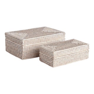 Burma Rattan Rectangular Lidded Boxes, Set Of 2 For Sale