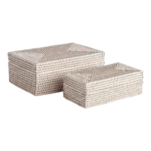 Burma Rattan Rectangular Lidded Boxes, Set Of 2