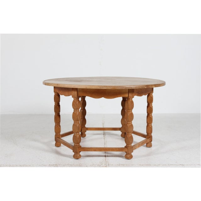 Brutalist Round Oak Coffee Table in the Style of Henning Kjærnulf and Axel Einar Hjorth, Denmark, 1970s For Sale - Image 10 of 10