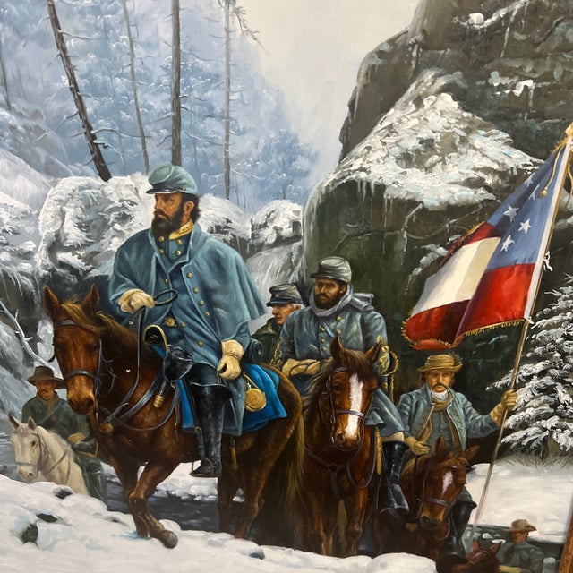 American Oil on Canvas Painting by A. Degrazio Copy of "The Romney Expedition" Depicting Major General Thomas J. "Stonewall" Jackson For Sale - Image 3 of 12