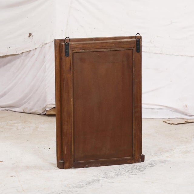 1900 - 1909 Antique Indian Teakwood Carved Window Frame Mirror For Sale - Image 5 of 5