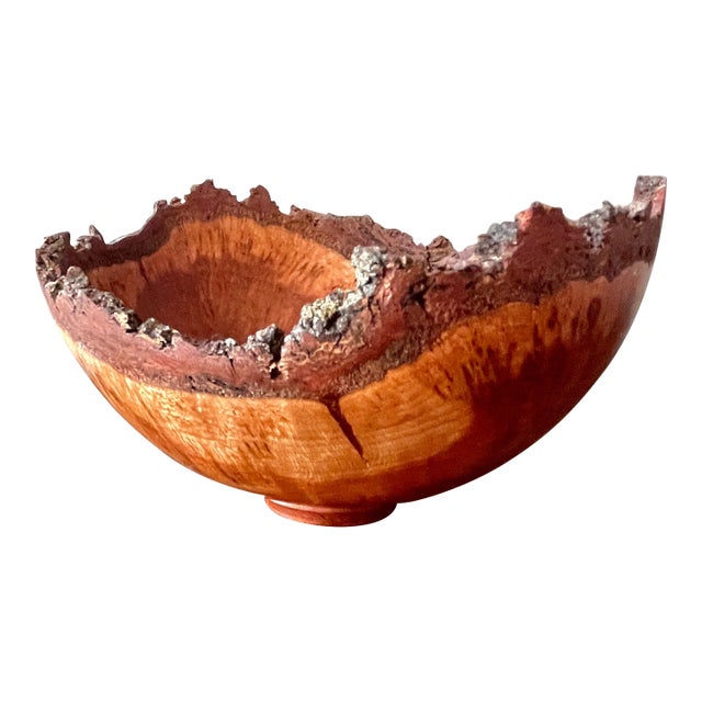 2014 Ed Sandle American Hand Turned Cherry Burl Live Edge Bowl For Sale