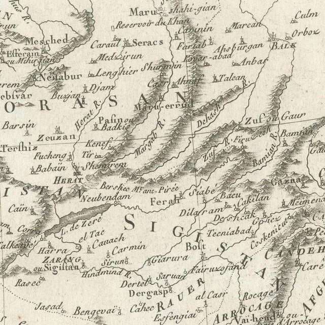 Black Antique Map of Middle East and Georgia by Bonne, 1780 For Sale - Image 8 of 12