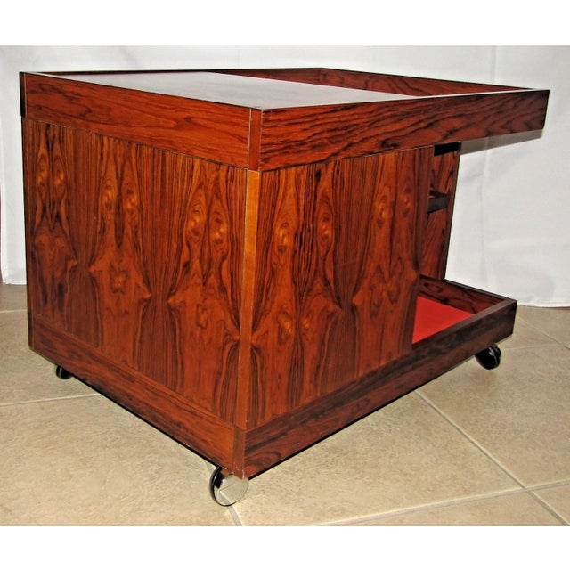 MCM Swedish Rosewood Rolling Bar Cart Cabinet by Artie Circa 1960s For Sale - Image 10 of 16