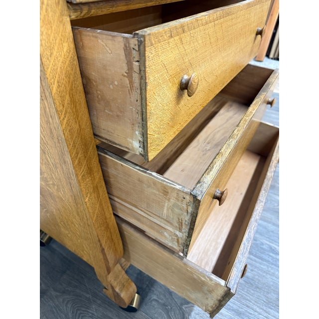 Antique American Empire Revival Oak Highboy Dresser Chest of Drawers With Mirror For Sale - Image 14 of 18