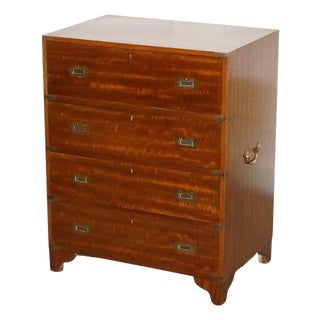 Vintage Military Campaign Chest of Drawers with Aged Red Leather For Sale