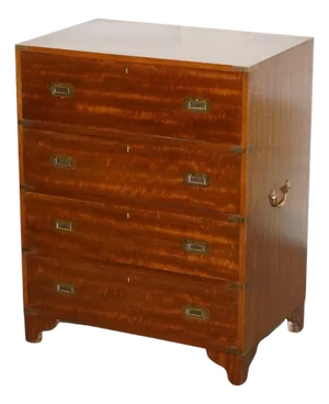 Vintage Military Campaign Chest of Drawers with Aged Red Leather