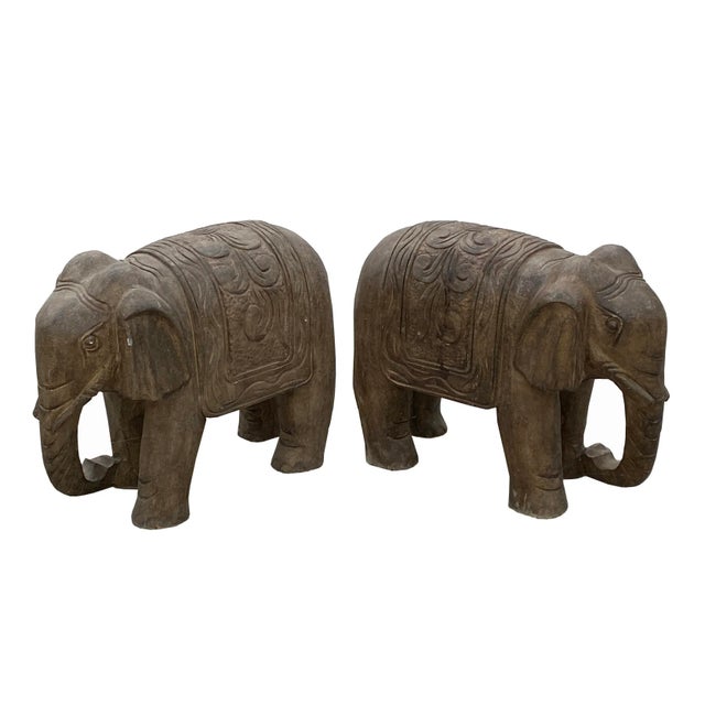 2010s Chinese Distressed Brown Gray Stone Fengshui Elephant Statues - a Pair For Sale - Image 5 of 8