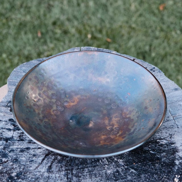 Large stoneware bowl, wheel-thrown from white stoneware and hand-painted with "Rusted Iron" glaze. Brand: Hiraeth Ceramics...