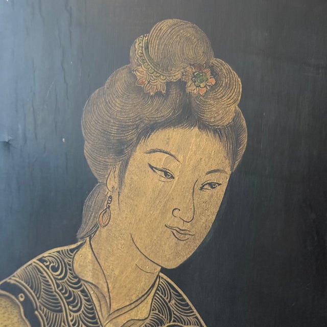 Monumental Antique Chinese Coromandel Style Qing Lacquer Four-Panel Screen For Sale - Image 9 of 11