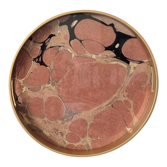 Late 20th-Century “Geode” Motif Wood, Glass & Resin Circular Tray With Cut-Out Handles For Sale