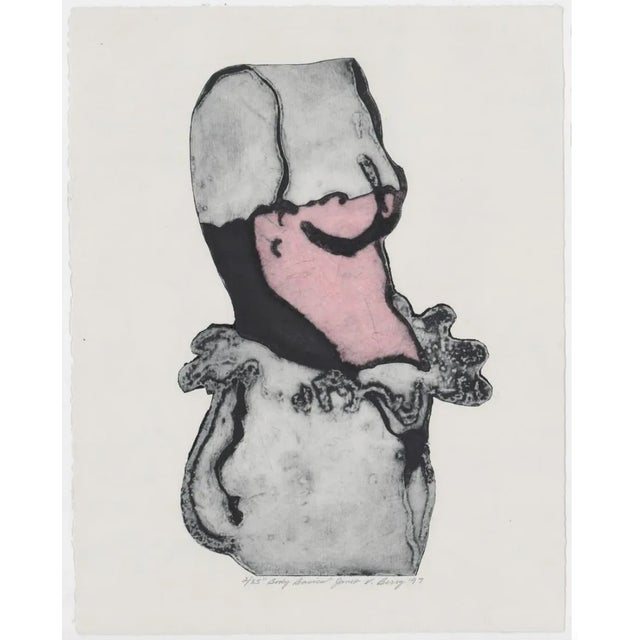 Maryland artist Janet V. Berry female nude etching with aquatint and collage. Pencil signed, titled and numbered 2 of 35.
