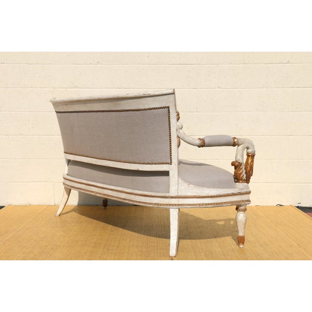 Vintage French Empire Sofa With Carved Swan Arms For Sale - Image 4 of 12