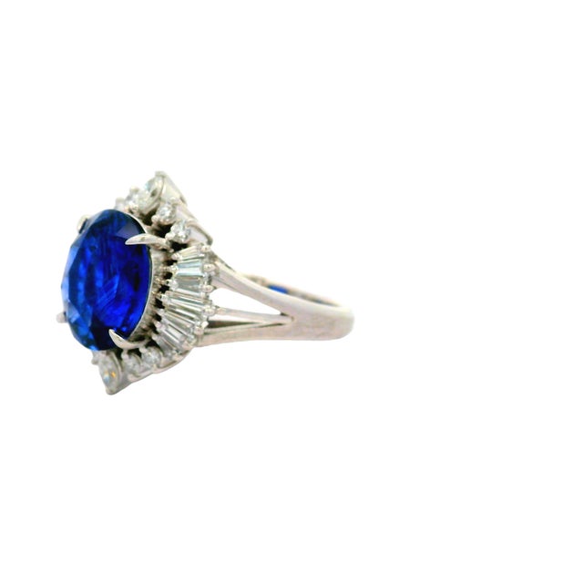 5.03 Carat Ceylon Sapphire Diamond Platinum Ring, Gia Certified, Size 6 For Sale In Los Angeles - Image 6 of 8