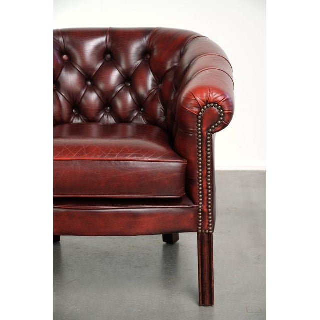 Chesterfield Cowhide Club Armchair in Red For Sale - Image 9 of 14