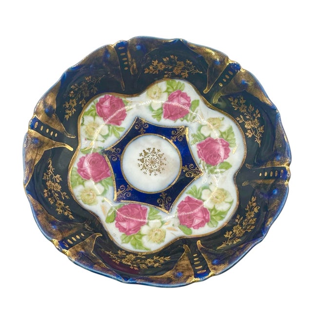 1920s Porcelain Decorative Bowl With Hand-Painted Roses and Cobalt Blue Rim by LPF Germany For Sale - Image 12 of 12