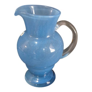 Late 20th Century Hand Blown Blue Art Glass "Wanda" Hand Made in Poland Pitcher Original Label For Sale