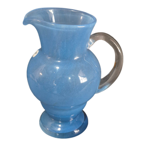 Late 20th Century Hand Blown Blue Art Glass "Wanda" Hand Made in Poland Pitcher Original Label