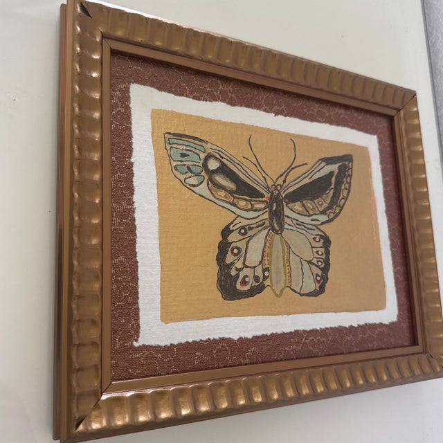 Abstract Original Acrylic Butterfly Painting Mounted on Fabric and Framed For Sale - Image 3 of 4